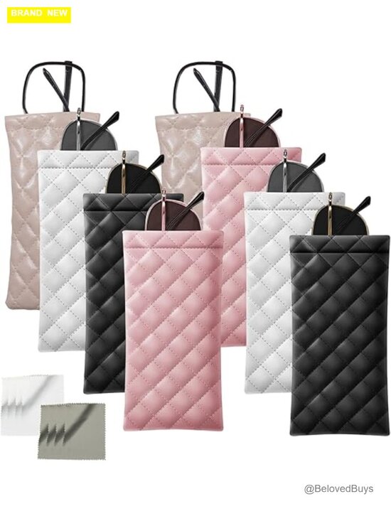 8 Pack Squeeze Top Sunglass Pouch - PU Leather Eyeglass Holder with Cleaning main image 6